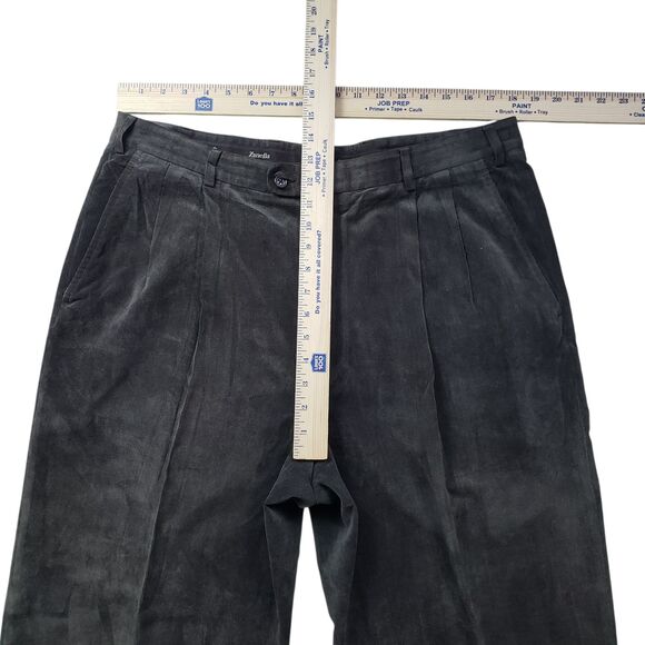 Zanella Austin Dress Pants Mens 38 Cuffed Moleskin Pleated Dark Taupe Italy - Picture 6 of 9